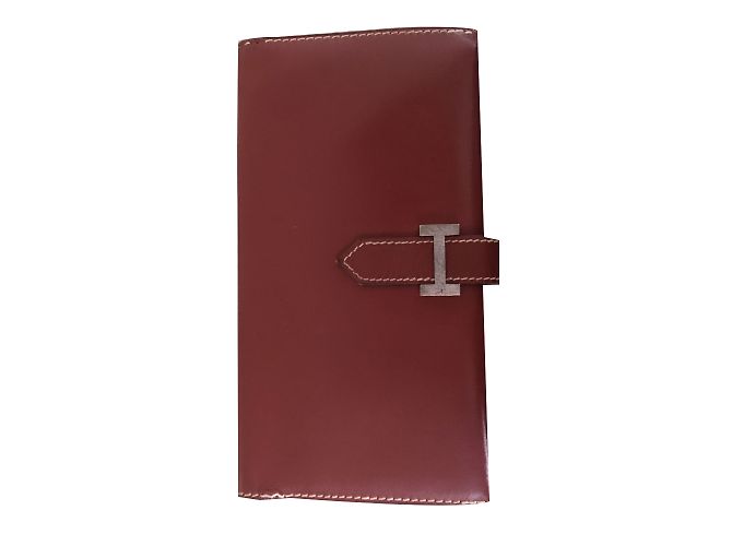 Hermès Béarn Geldbörse Leder dunkelrot Bordeaux