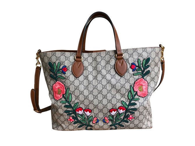 Gucci Tote Bag Handbags Cloth Grey Ref 73946 Joli Closet Gucci Tote Bag Handbags Cloth Grey Ref 73946