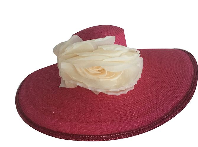 Autre Marque Strohhut in Rosa mit Stoffblume Pink