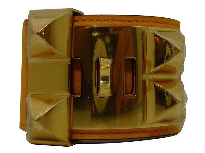 Hermès Armband Golden Gelb Leder Vergoldet  ref.74057