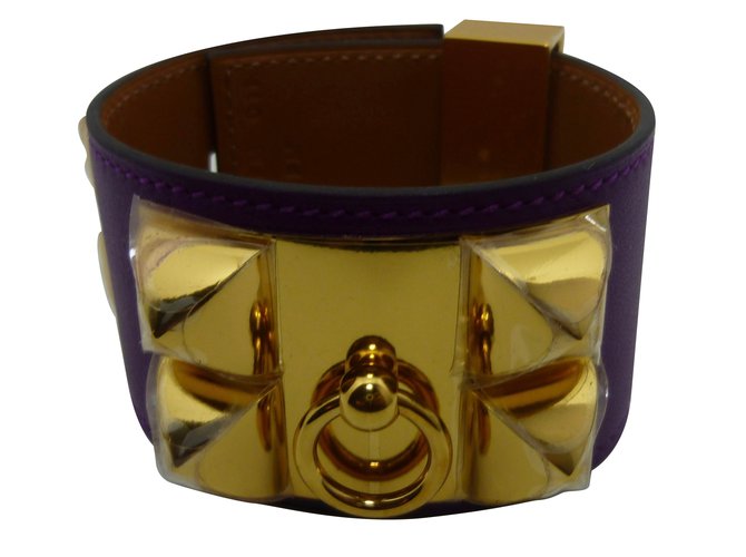 Hermès Armband Golden Lila Leder Vergoldet  ref.74058