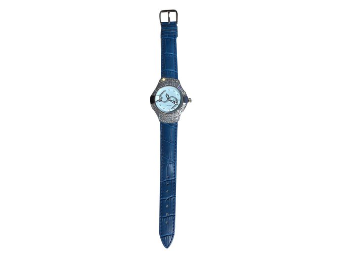 Autre Marque Buen reloj Azul Cuero Acero  ref.74117