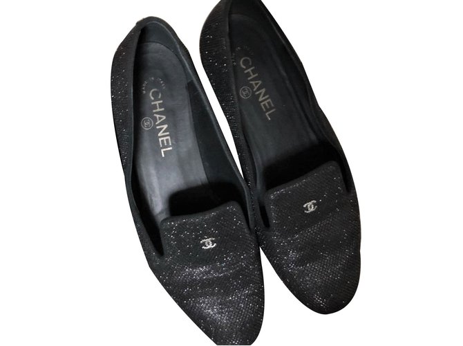 Chanel Loafers Black Cloth  ref.74130