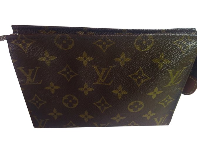 Louis Vuitton Clutch Bag Dark brown Leather Cloth  ref.74241