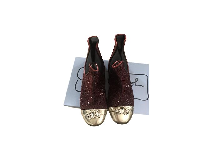 Autre Marque Leather and sequin boots dark red