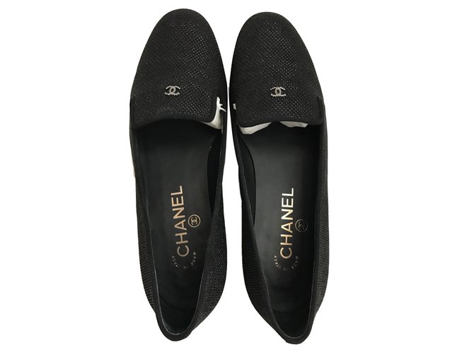 Chanel Loafers Black Leather Cloth  ref.74410