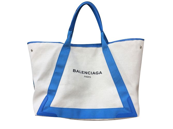 Borsa Tote Balenciaga Navy Grande Blu e Beige