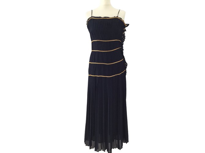 Chanel Kleid Marineblau Seide  ref.74458