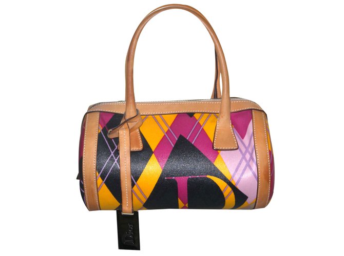 Christian Dior Multicolored Leather Argyle Golf Satchel Bag