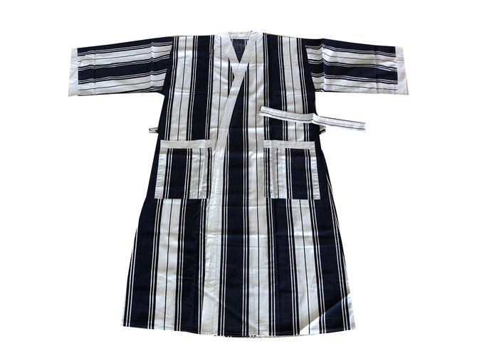 Autre Marque Kimono peignoir Olivier Desforges Coton Blanc Bleu Marine  ref.74493