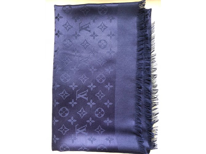 Louis Vuitton Scarf Navy blue Silk Wool  ref.74496