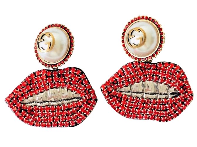 Gucci Lips clip on Earrings Red  ref.74681