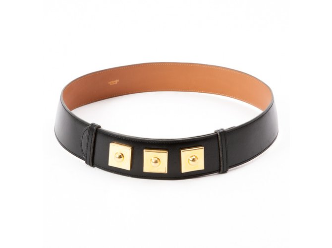 Hermès belt Black Leather  ref.74735