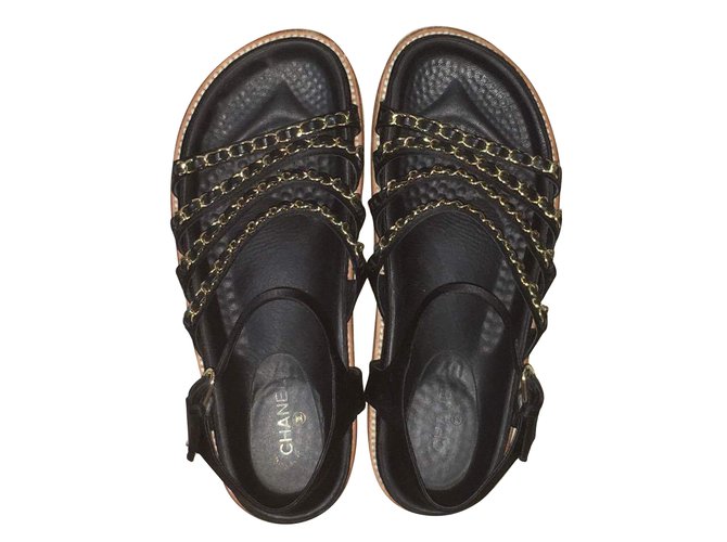 Chanel sandals Black Leather  ref.74748