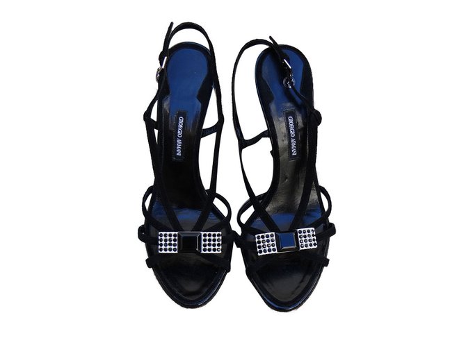 Giorgio Armani sandals Black Leather Patent leather  ref.74935