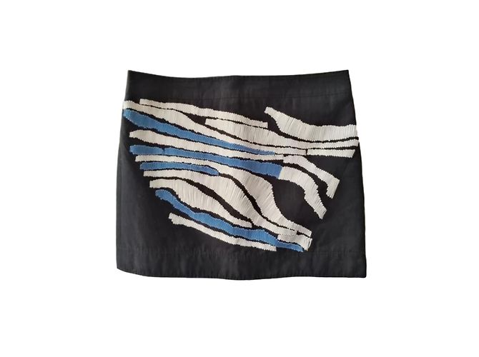 Mini gonna dritta Tibi in cotone nera e blu Nero Multicolore