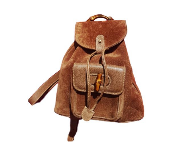 Gucci Bamboo Backpack Brown Suede  ref.74975
