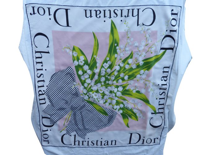 Christian Dior Cachecol Branco Verde Seda  ref.74983