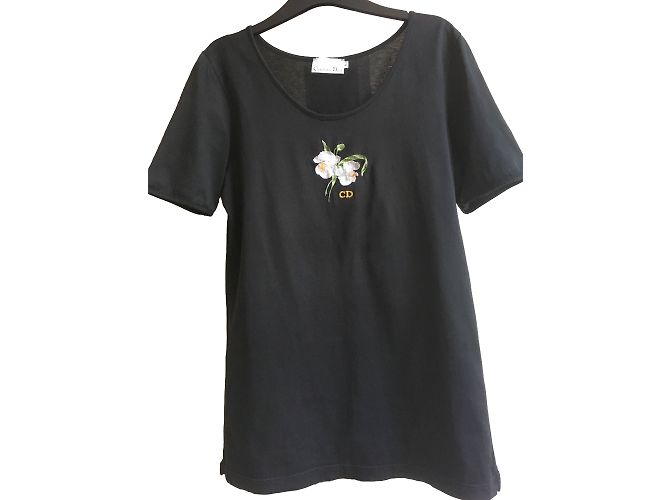 Top Christian Dior preto de algodão com bordado e logo