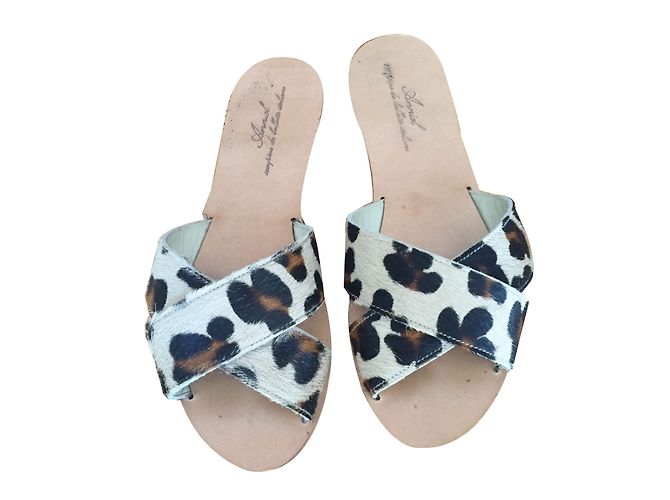 Anniel Leopard Print Leather Mules