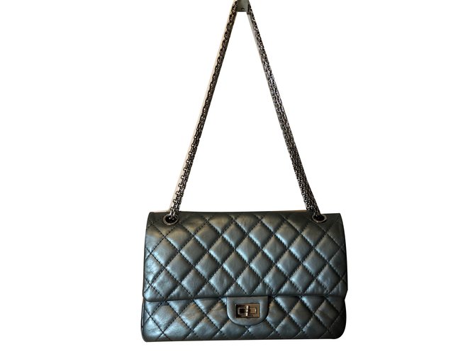 Chanel 2.55 Cuir Gris anthracite  ref.75267