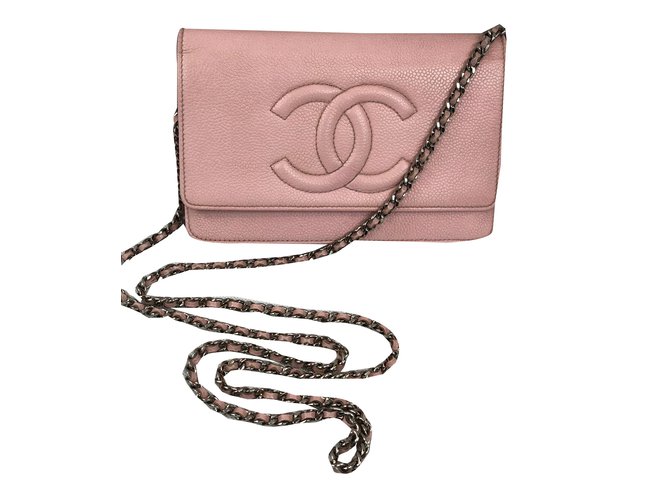 Wallet On Chain Chanel WOC Rosa Couro  ref.75418