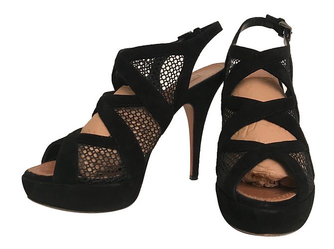 Sandali Alaïa in scamosciato nero e mesh 37
