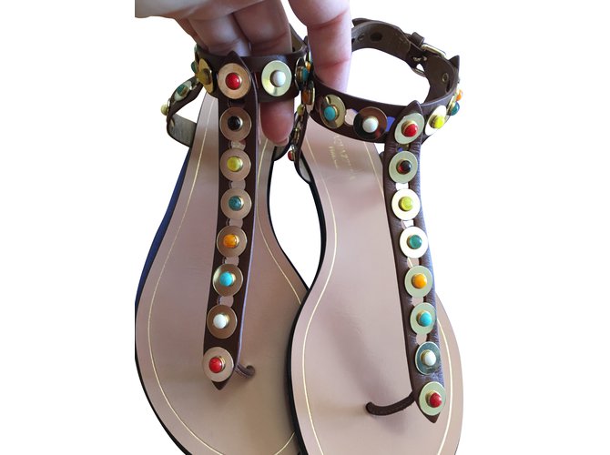 Aquazzura sandals Brown Multiple colors Leather Metal Pearl  ref.75455
