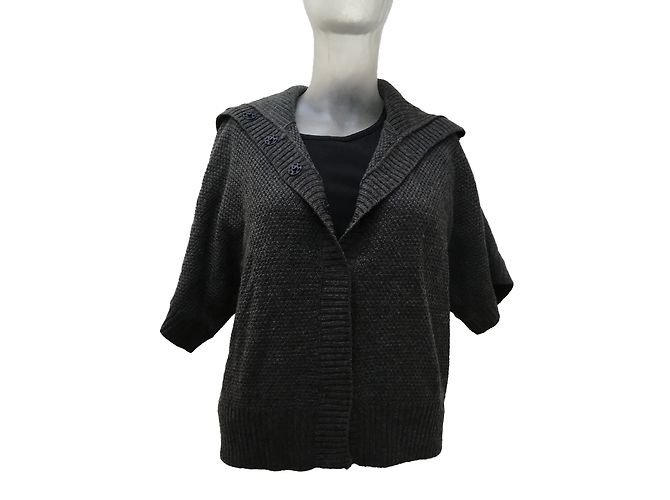 Autre Marque Graue Strickjacke aus Wolle mit Kimono-Ärmeln