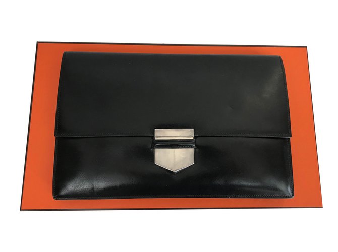 Hermès Clutch Bag Black Leather  ref.75595