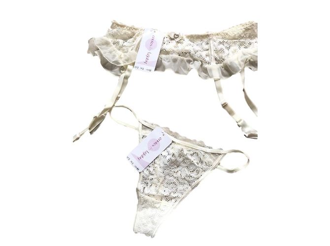 Autre Marque Lejaby Strumpfband und String Elfenbein Spitze Größe 38 Beige
