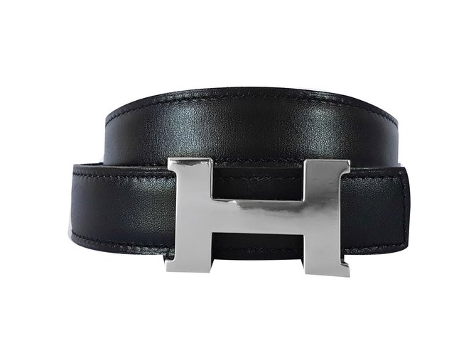 Hermès Cinturones Negro Cuero  ref.75638