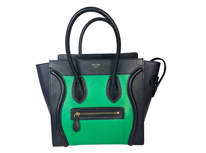 Céline Luggage Tote bicolor Black Green Leather  ref.75693