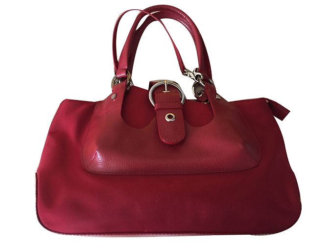 Lancel Handbag Red Leather and Nylon