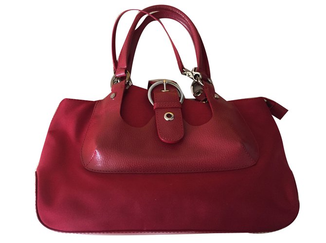 Lancel Handbags Red Leather Nylon  ref.75751