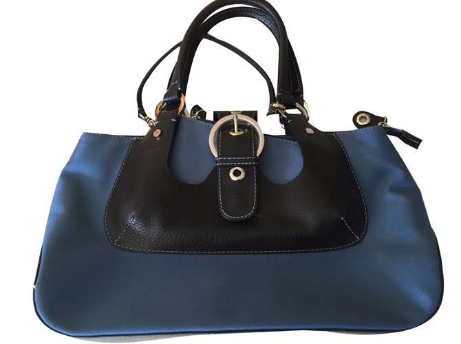 Lancel Handbags Blue Leather Nylon  ref.75758