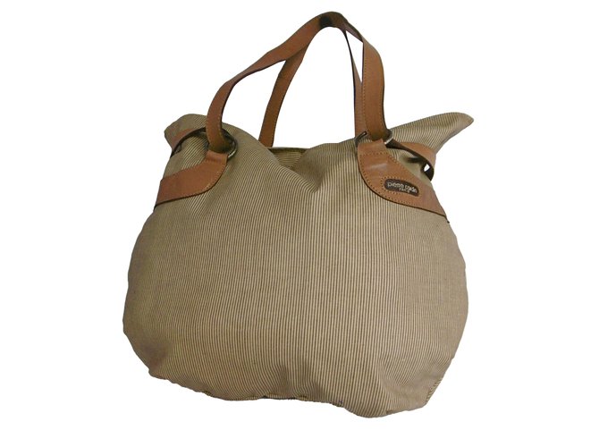 Pierre Cardin Sac à main Cuir Nylon Marron Beige  ref.75866