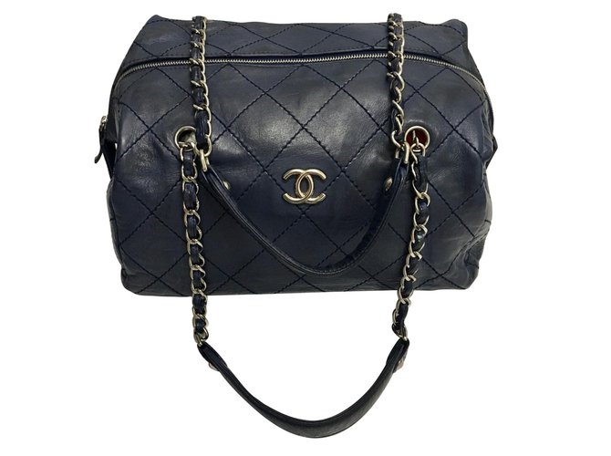 Bolsa Chanel Azul Couro  ref.75914