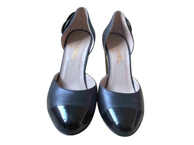 Chanel Heels Black Leather Patent leather  ref.75919