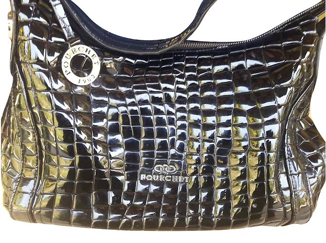 Autre Marque Pourchet Handtasche Lackleder Ebony Ebenholz