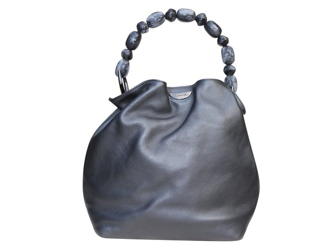 Christian Dior Handbags Black White Grey Metallic Dark grey Leather  ref.75957