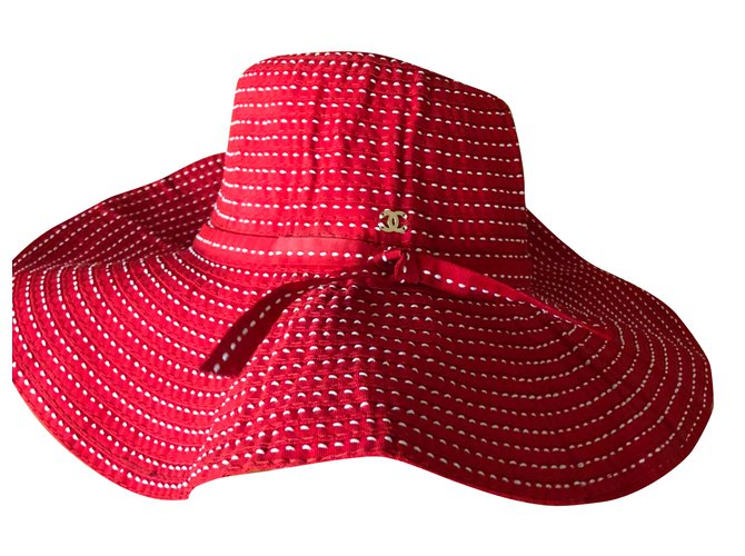 Chanel Hats Red Cotton  ref.75965