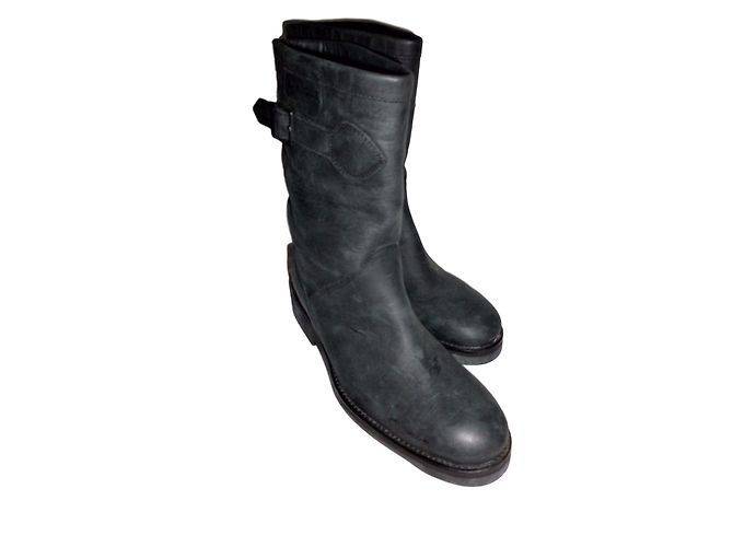 Aigle Biker Stiefel aus schwarzem Leder 36