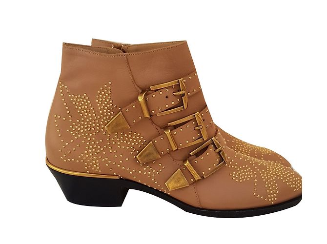 Botas Chloé Susanna de couro bege
