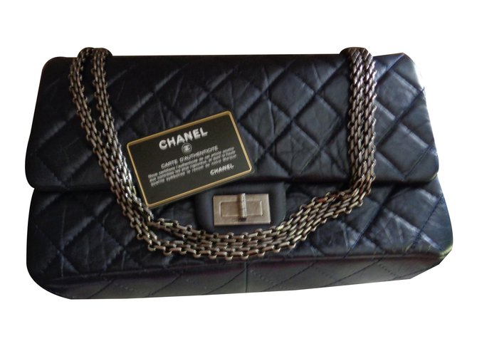 Chanel 2.55 Navy blue Leather  ref.76050