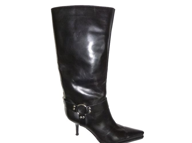 Sergio Rossi Black Leather Ankle Strap Boots