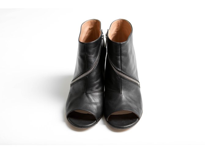Maison Martin Margiela zip detail open toe ankle boots Black Leather  ref.76174