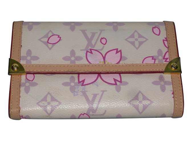 Louis Vuitton Brieftasche Pink Beige Leder Leinwand  ref.76192