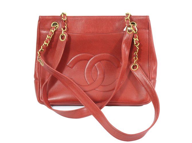 Chanel Shopper-Tasche Rot Leder  ref.76196