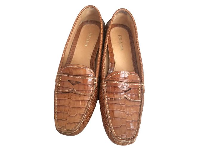 Prada Drivers Beige Exotic Leather 37